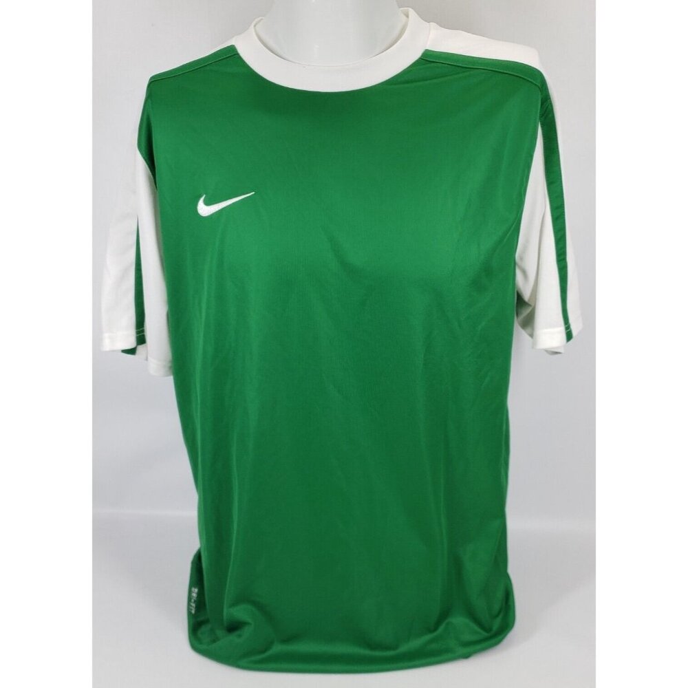 Nike Dri-Fit Large Men's Short Sleeve Shirt Green White Crew Neck Polyester